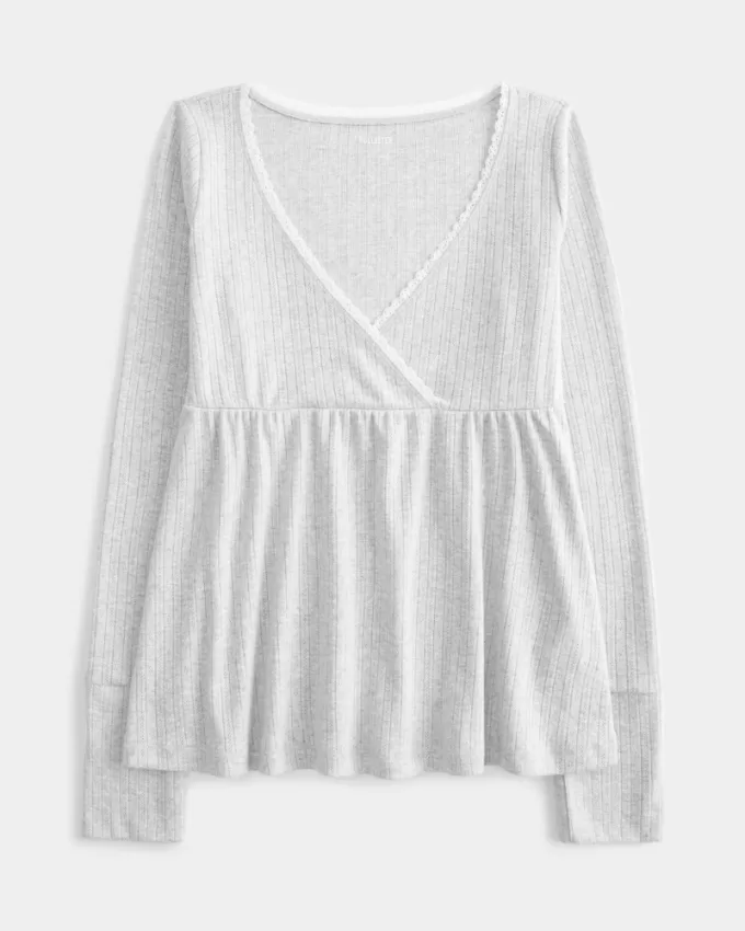 Easy Long-Sleeve Pointelle Babydoll Top,Easy Long-Sleeve Pointelle Babydoll Top Easy Long-Sleeve Pointelle Babydoll Top,Easy Long-Sleeve Pointelle Babydoll Top