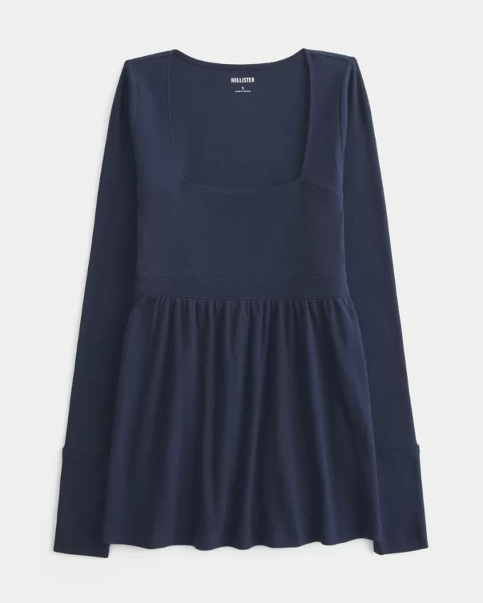 Easy Long-Sleeve Square-Neck Babydoll Top,Easy Long-Sleeve Square-Neck Babydoll Top