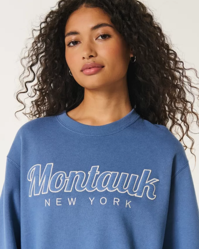 Easy Montauk New York Graphic Crew Sweatshirt,Easy Montauk New York Graphic Crew Sweatshirt