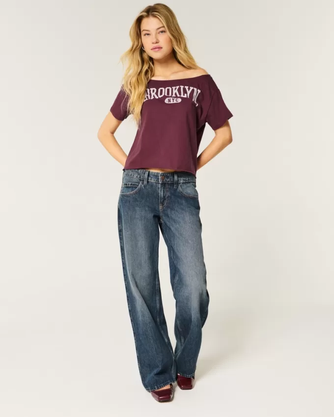 Easy Off-the-Shoulder Brooklyn Graphic Tee,Easy Off-the-Shoulder Brooklyn Graphic Tee