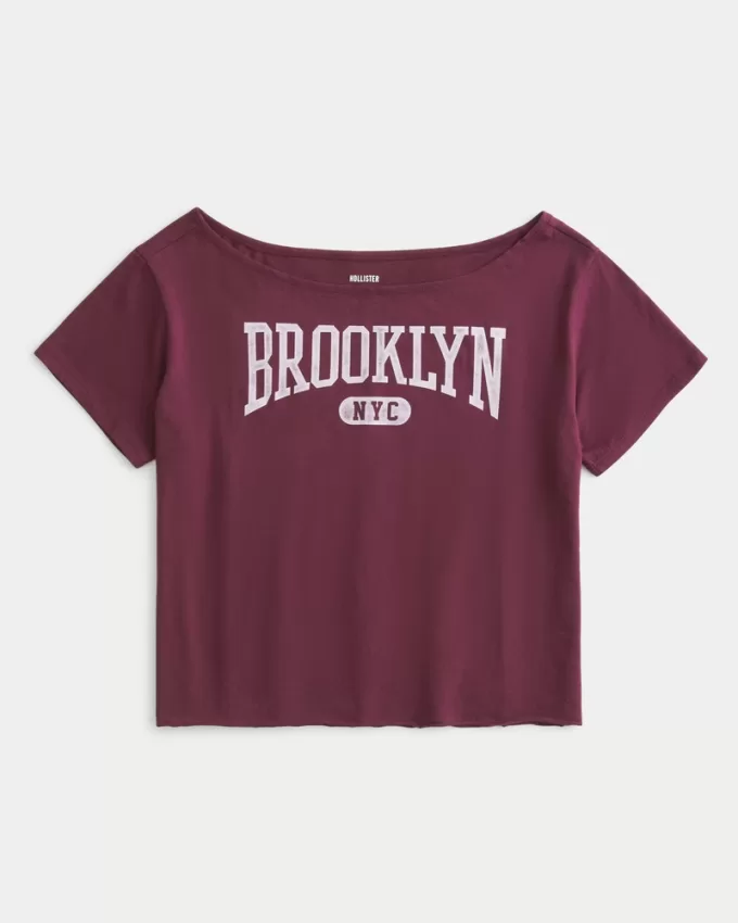 Easy Off-the-Shoulder Brooklyn Graphic Tee,Easy Off-the-Shoulder Brooklyn Graphic Tee
