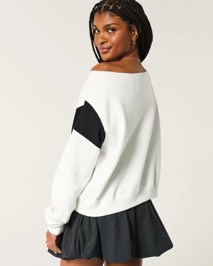 Easy Off-the-Shoulder Miami Graphic Sweatshirt,Easy Off-the-Shoulder Miami Graphic Sweatshirt