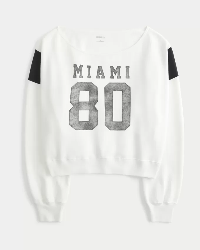 Easy Off-the-Shoulder Miami Graphic Sweatshirt,Easy Off-the-Shoulder Miami Graphic Sweatshirt