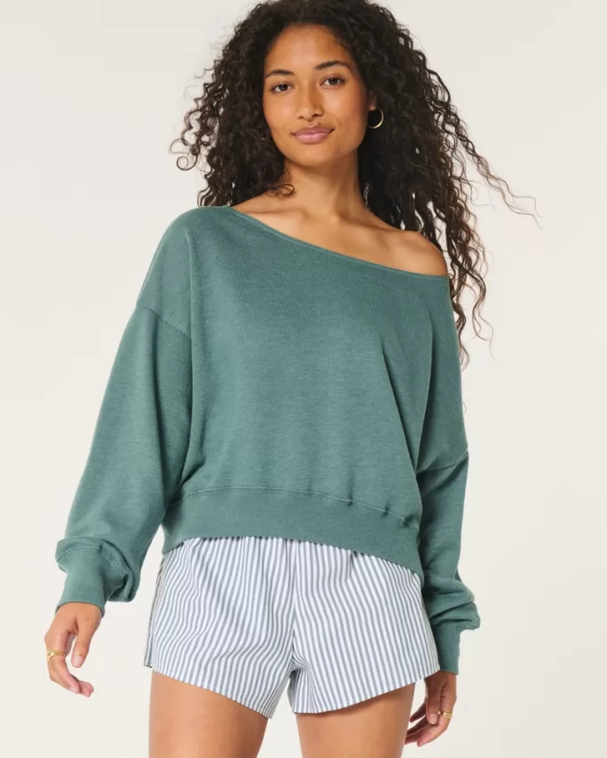 Easy Off-the-Shoulder Terry Sweatshirt,Easy Off-the-Shoulder Terry Sweatshirt