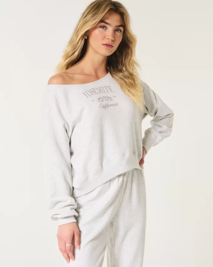 Easy Off-the-Shoulder Yosemite California Graphic Sweatshirt,Easy Off-the-Shoulder Yosemite California Graphic Sweatshirt