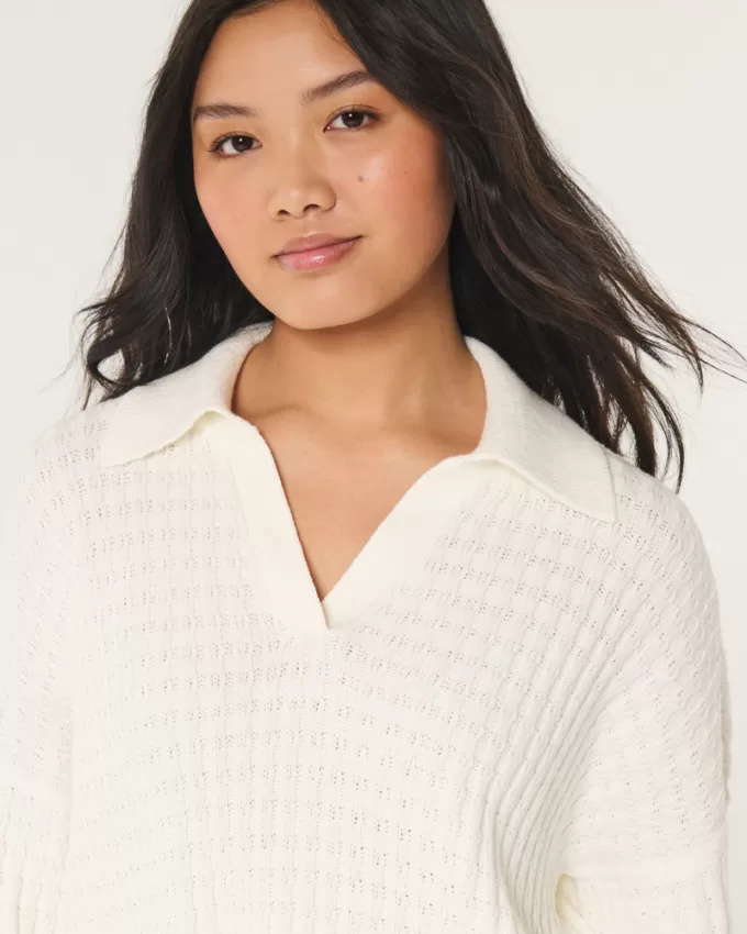 Easy Stitchy Polo Sweater,Easy Stitchy Polo Sweater