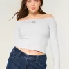 Easy Teddy Bear Graphic Off-the-Shoulder Top,Easy Teddy Bear Graphic Off-the-Shoulder Top