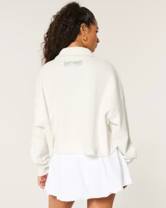 Easy Tennis Graphic Half-Zip Cutoff Sweatshirt,Easy Tennis Graphic Half-Zip Cutoff Sweatshirt