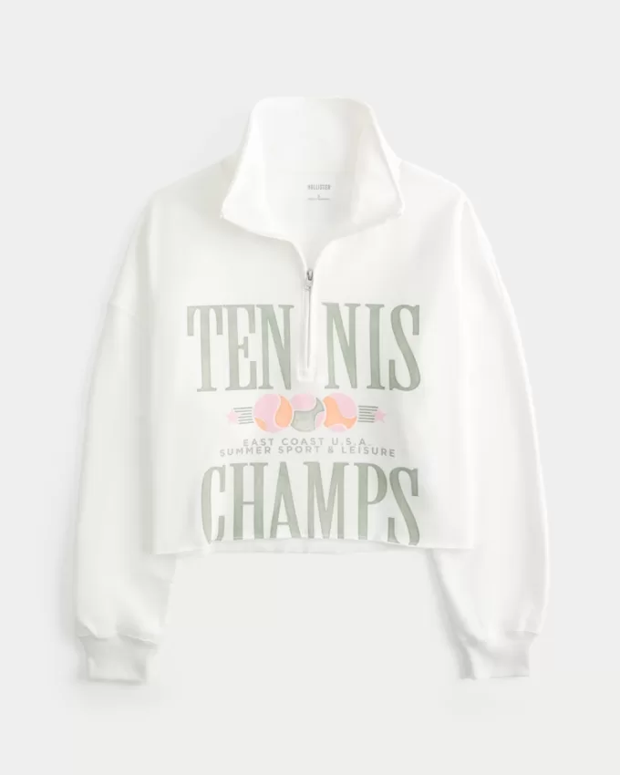 Easy Tennis Graphic Half-Zip Cutoff Sweatshirt,Easy Tennis Graphic Half-Zip Cutoff Sweatshirt