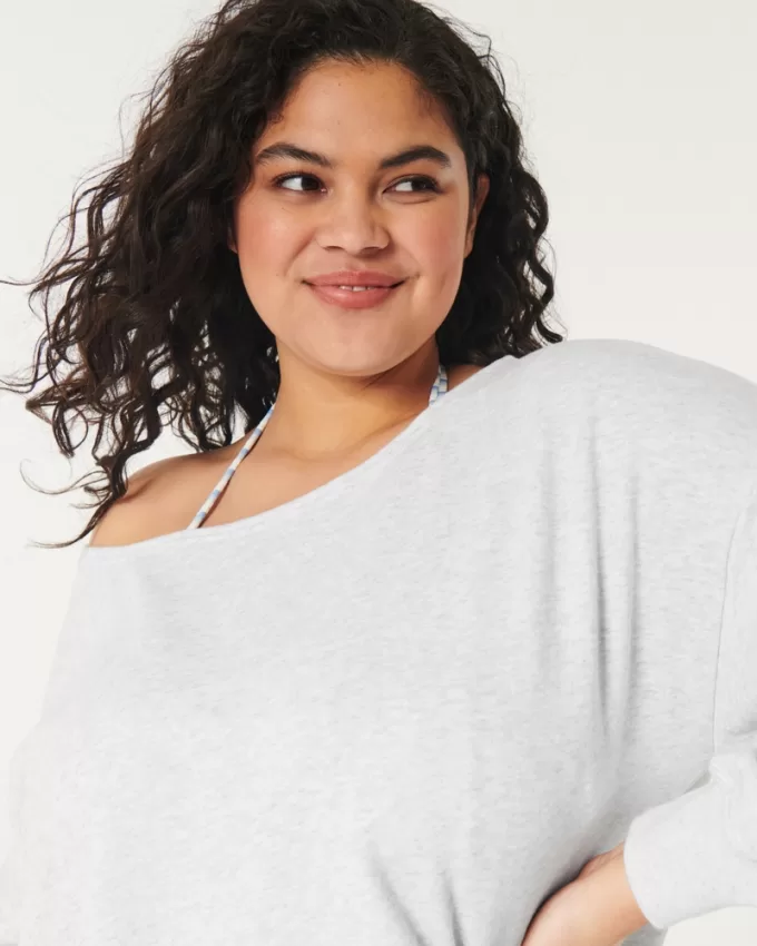 Easy Terry Off-the-Shoulder Sweatshirt,Easy Terry Off-the-Shoulder Sweatshirt