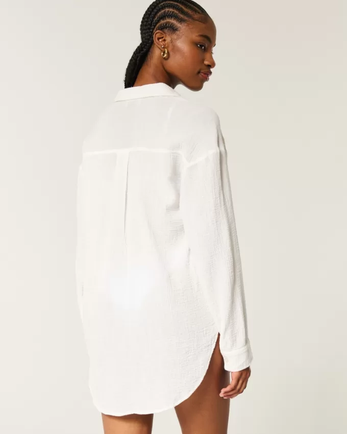 Gauze Button-Through Shirt Dress,Gauze Button-Through Shirt Dress Gauze Button-Through Shirt Dress,Gauze Button-Through Shirt Dress