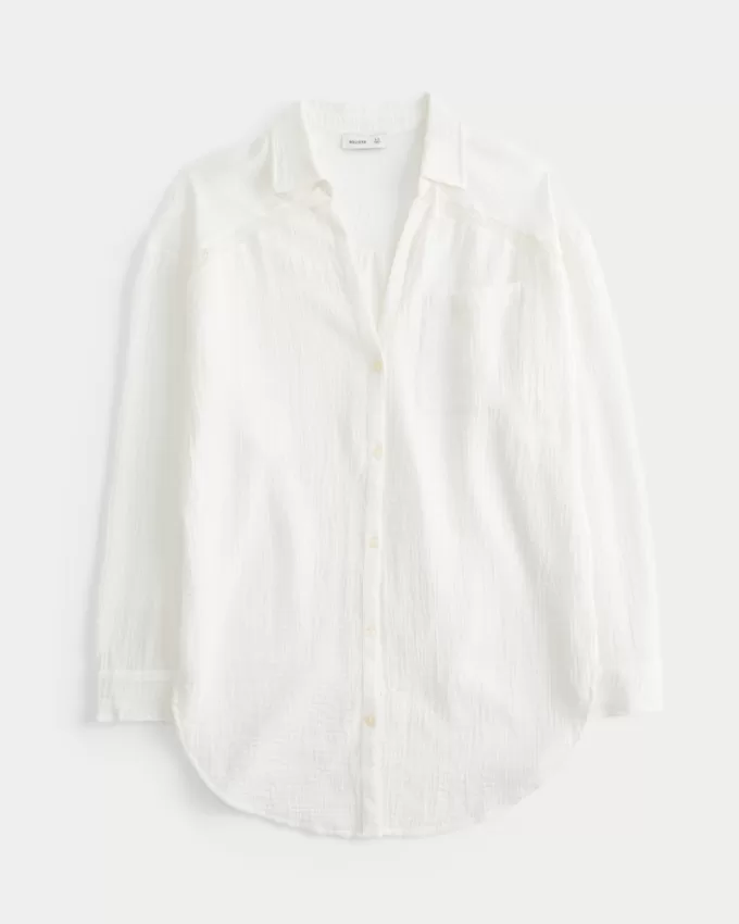 Gauze Button-Through Shirt Dress,Gauze Button-Through Shirt Dress Gauze Button-Through Shirt Dress,Gauze Button-Through Shirt Dress