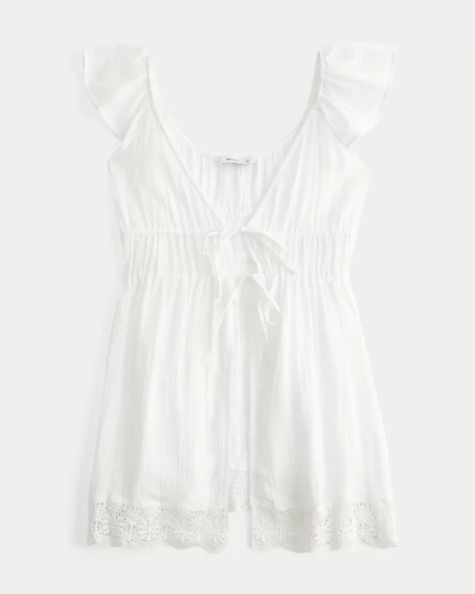 Gauze Tie-Front Cover Up Top,Gauze Tie-Front Cover Up Top Gauze Tie-Front Cover Up Top,Gauze Tie-Front Cover Up Top