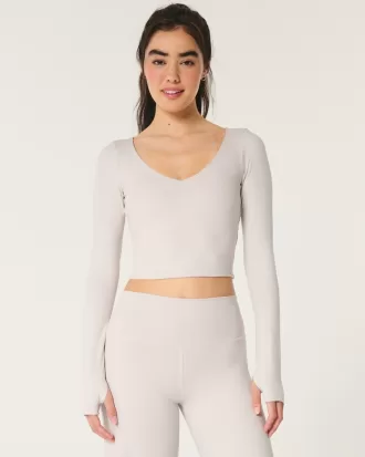 Gilly Hicks Active Recharge Long-Sleeve Plunge Top,Gilly Hicks Active Recharge Long-Sleeve Plunge Top