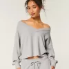 Gilly Hicks Cozy Waffle Off-the-Shoulder V-Neck Top,Gilly Hicks Cozy Waffle Off-the-Shoulder V-Neck Top