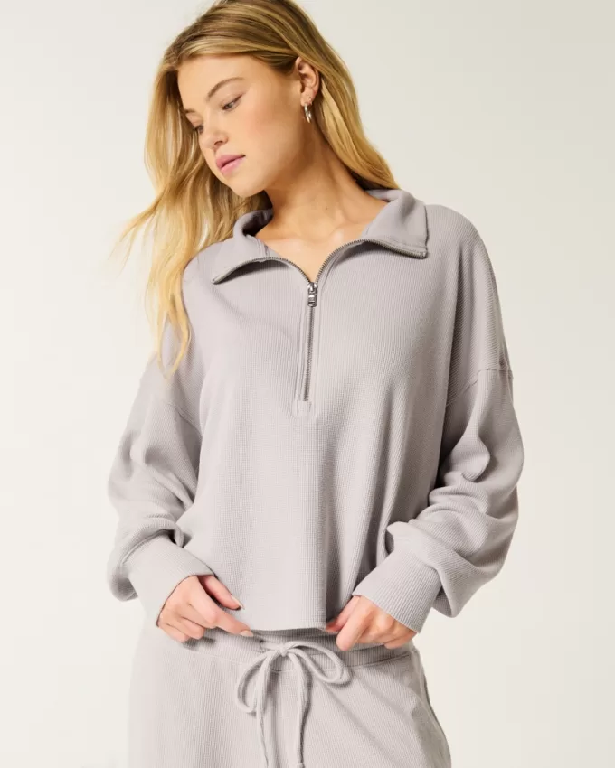 Gilly Hicks Cozy Waffle Quarter-Zip Top,Gilly Hicks Cozy Waffle Quarter-Zip Top Gilly Hicks Cozy Waffle Quarter-Zip Top,Gilly Hicks Cozy Waffle Quarter-Zip Top