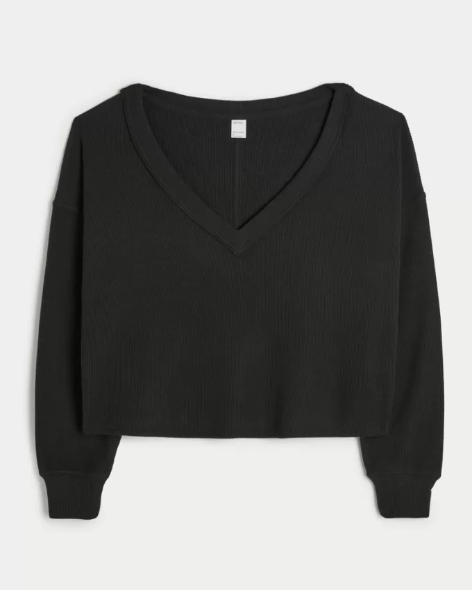 Gilly Hicks Off-the-Shoulder V-Neck Waffle Top,Gilly Hicks Off-the-Shoulder V-Neck Waffle Top