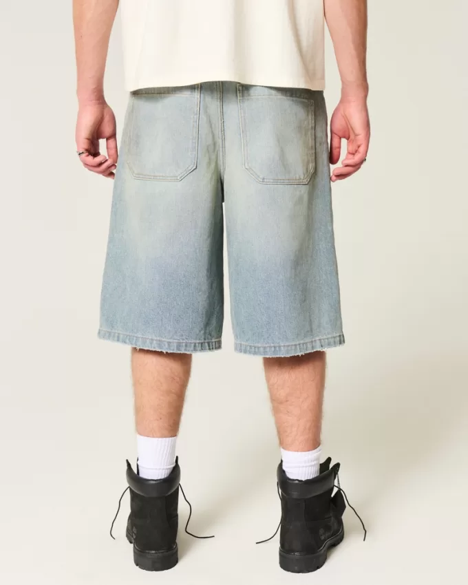 Greased Medium Wash Super Baggy Denim Shorts,Greased Medium Wash Super Baggy Denim Shorts