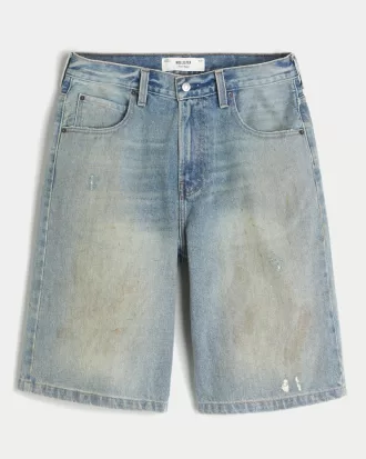 Greased Medium Wash Super Baggy Denim Shorts,Greased Medium Wash Super Baggy Denim Shorts