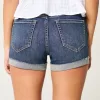 High-Rise Ripped Dark Wash Denim Shortie Shorts,High-Rise Ripped Dark Wash Denim Shortie Shorts