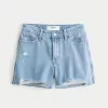 High-Rise Ripped Medium Wash Relaxed Denim Shorts 5″,High-Rise Ripped Medium Wash Relaxed Denim Shorts 5″