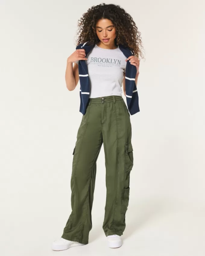 High-Rise Tencel Baggy Cargo Pants,High-Rise Tencel Baggy Cargo Pants