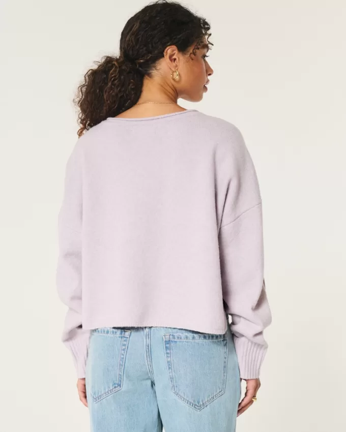 Hollister Comfy Cloud Boxy Notch-Neck Sweater,Hollister Comfy Cloud Boxy Notch-Neck Sweater