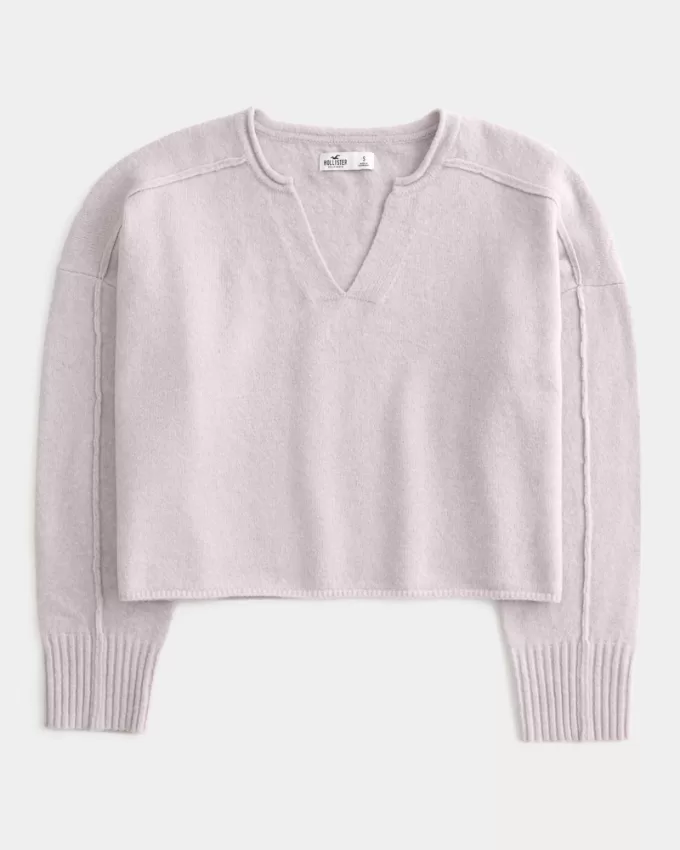 Hollister Comfy Cloud Boxy Notch-Neck Sweater,Hollister Comfy Cloud Boxy Notch-Neck Sweater