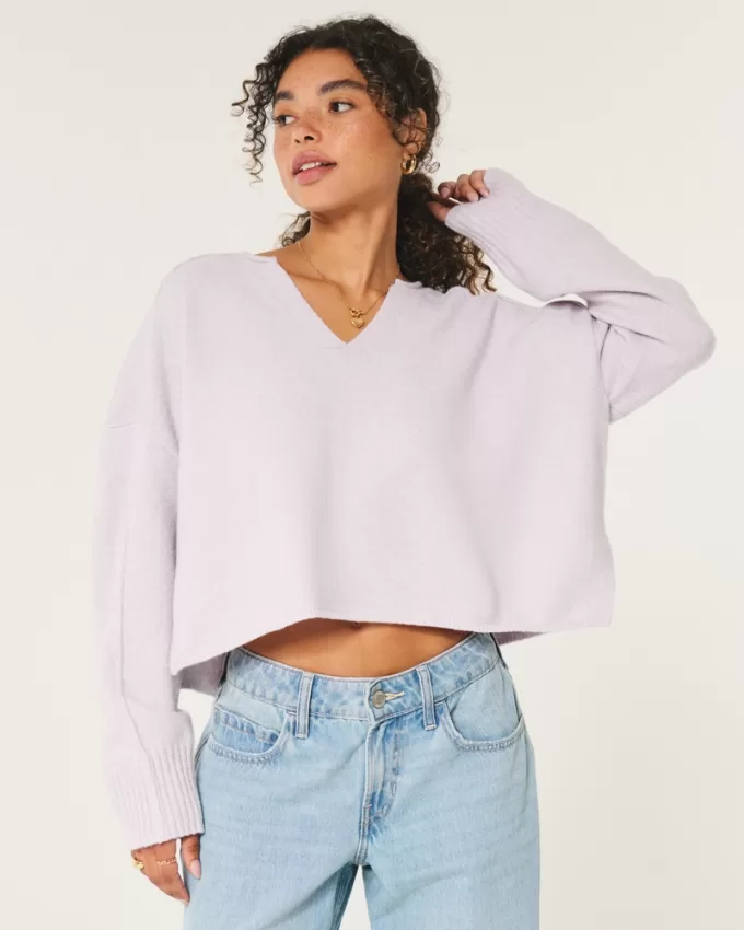 Hollister Comfy Cloud Boxy Notch-Neck Sweater,Hollister Comfy Cloud Boxy Notch-Neck Sweater