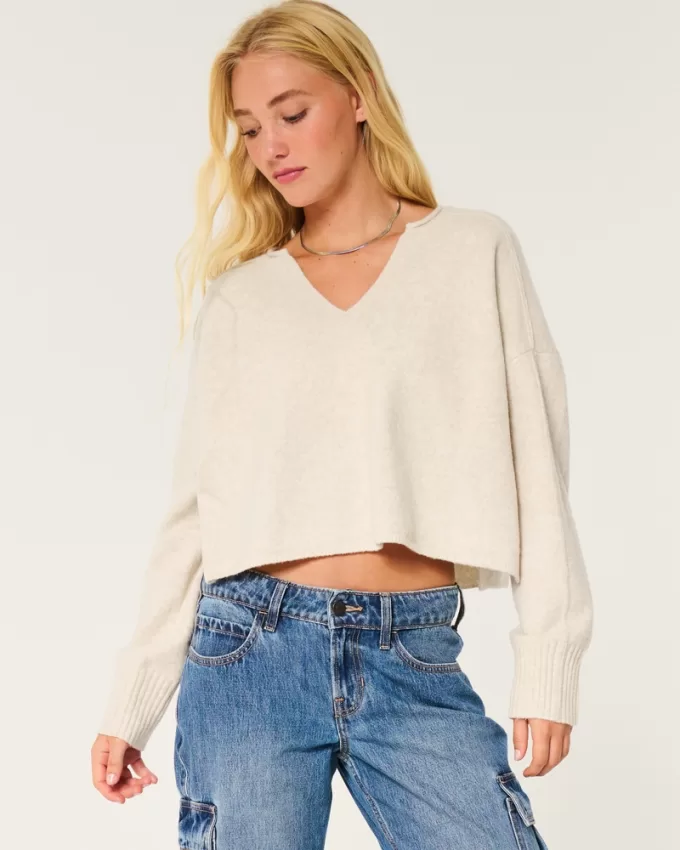Hollister Comfy Cloud Boxy Notch-Neck Sweater,Hollister Comfy Cloud Boxy Notch-Neck Sweater