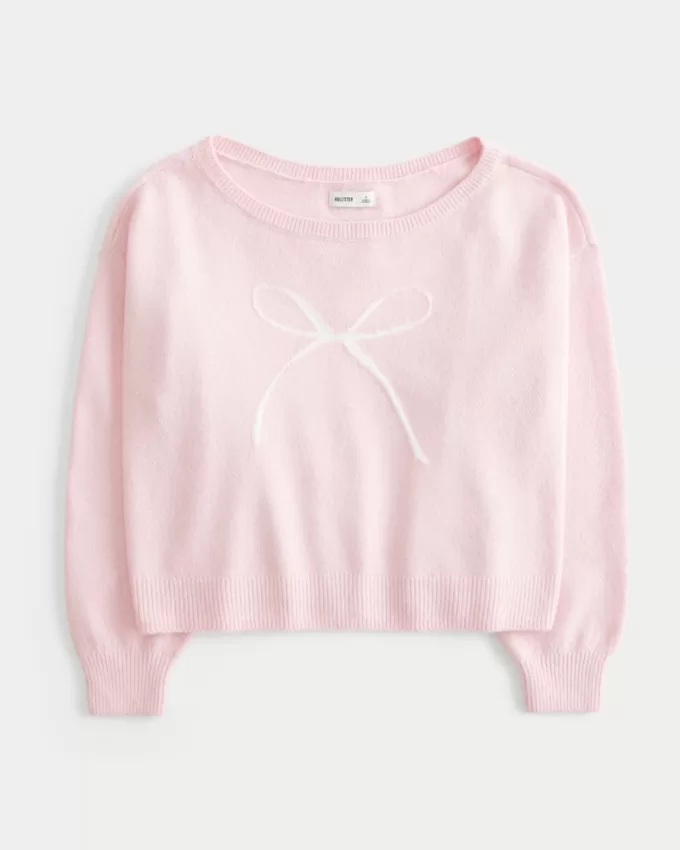 Hollister Comfy Cloud Easy Off-the-Shoulder Bow Graphic Sweater,Hollister Comfy Cloud Easy Off-the-Shoulder Bow Graphic Sweater