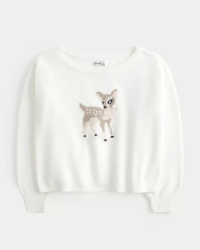 Hollister Comfy Cloud Easy Off-the-Shoulder Deer Graphic Sweater,Hollister Comfy Cloud Easy Off-the-Shoulder Deer Graphic Sweater