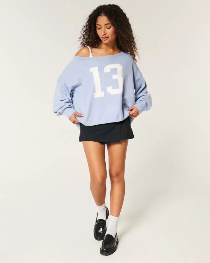Hollister Comfy Cloud Easy Off-the-Shoulder Number Graphic Sweater,Hollister Comfy Cloud Easy Off-the-Shoulder Number Graphic Sweater