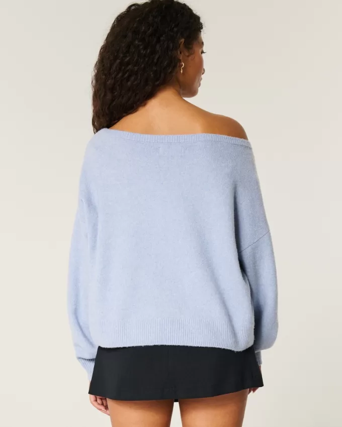 Hollister Comfy Cloud Easy Off-the-Shoulder Number Graphic Sweater,Hollister Comfy Cloud Easy Off-the-Shoulder Number Graphic Sweater