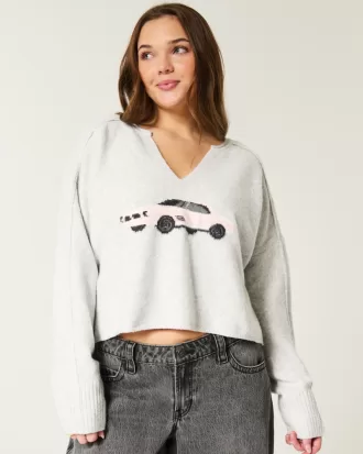 Hollister Comfy Cloud Graphic Notch-Neck Sweater,Hollister Comfy Cloud Graphic Notch-Neck Sweater