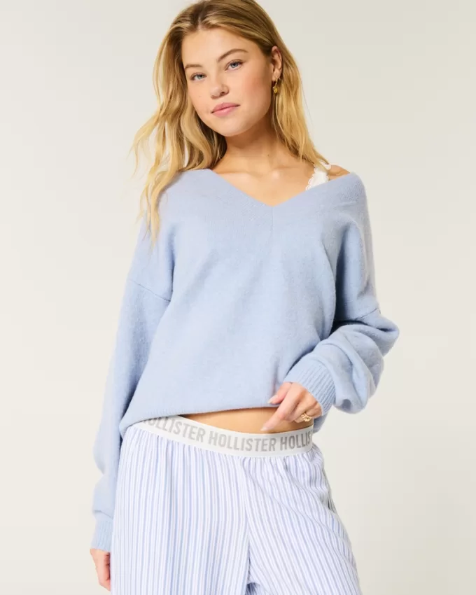 Hollister Comfy Cloud Oversized V-Neck Sweater,Hollister Comfy Cloud Oversized V-Neck Sweater