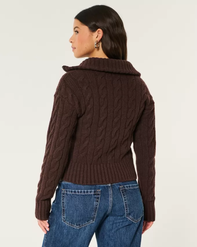 Hollister Comfy Cloud Zip-Up Cable-Knit Sweater,Hollister Comfy Cloud Zip-Up Cable-Knit Sweater
