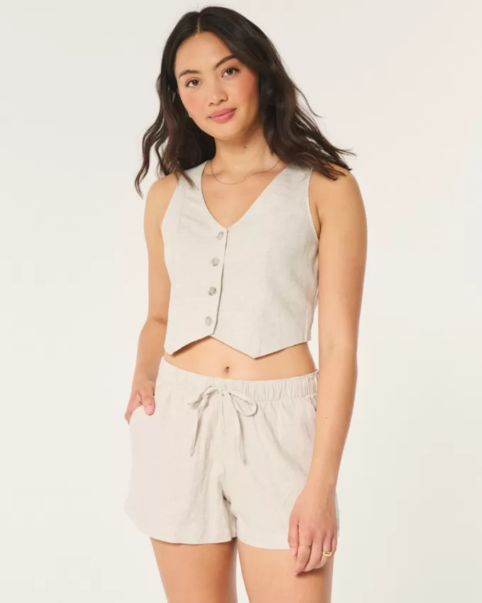 Hollister Ella Linen-Blend Pull-On Shorts,Hollister Ella Linen-Blend Pull-On Shorts