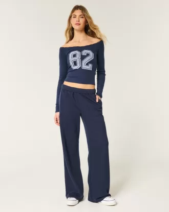 Lace Trim Off-the-Shoulder Number Graphic Tee,Lace Trim Off-the-Shoulder Number Graphic Tee