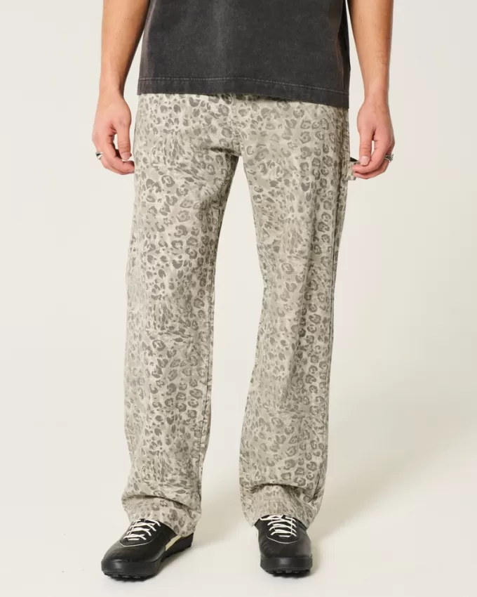 Leopard Print Baggy Painter Jeans,Leopard Print Baggy Painter Jeans