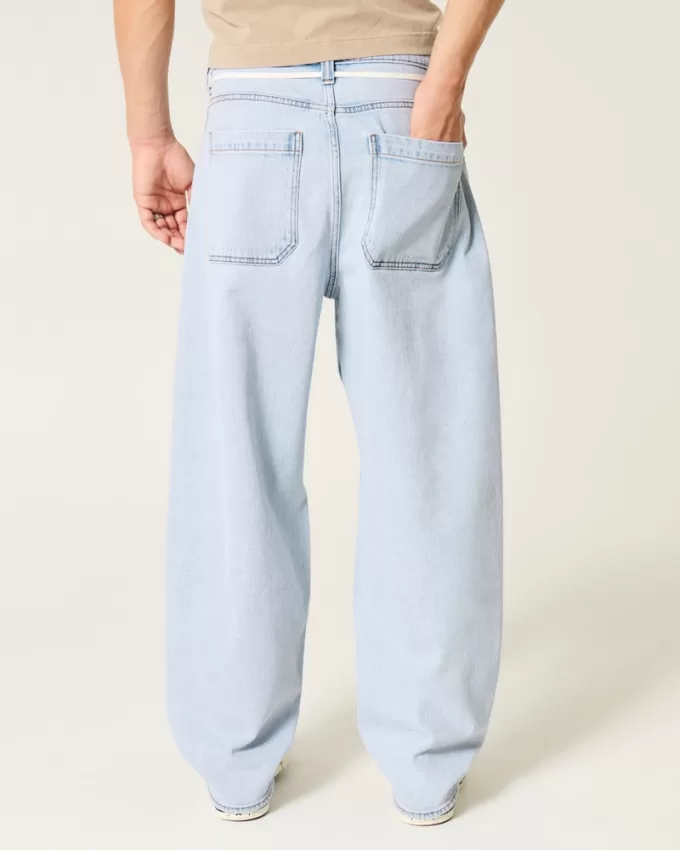 Light Wash Shoelace Baggy Skater Jeans,Light Wash Shoelace Baggy Skater Jeans