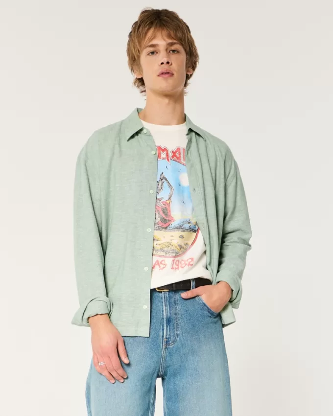 Linen-Blend Button-Through Shirt,Linen-Blend Button-Through Shirt Linen-Blend Button-Through Shirt,Linen-Blend Button-Through Shirt