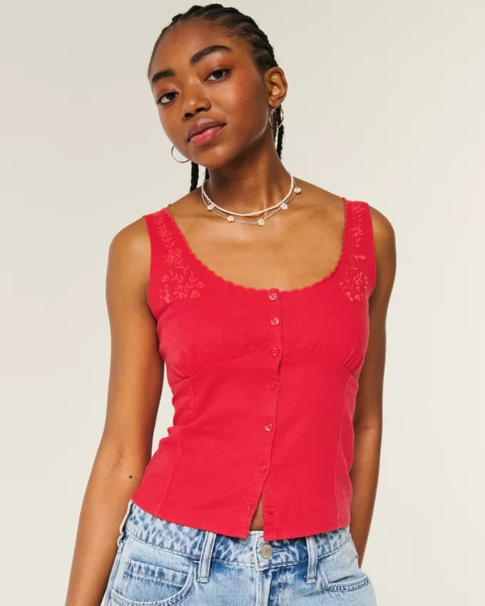 Linen Blend Button-Through Top,Linen Blend Button-Through Top Linen Blend Button-Through Top,Linen Blend Button-Through Top