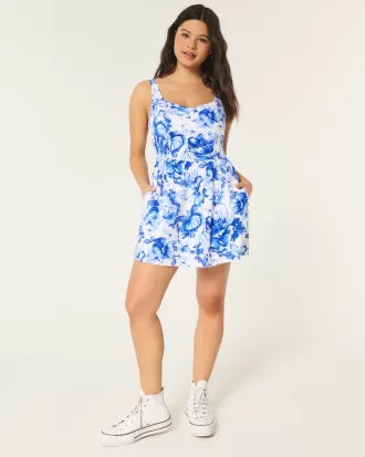 Linen-Blend Mini Skort Dress,Linen-Blend Mini Skort Dress