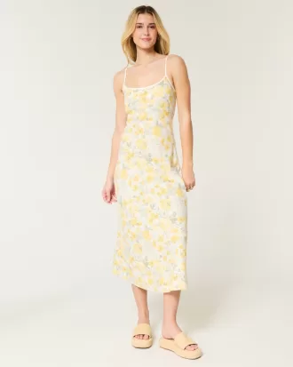 Linen-Blend Open Back Slip Midi Dress,Linen-Blend Open Back Slip Midi Dress