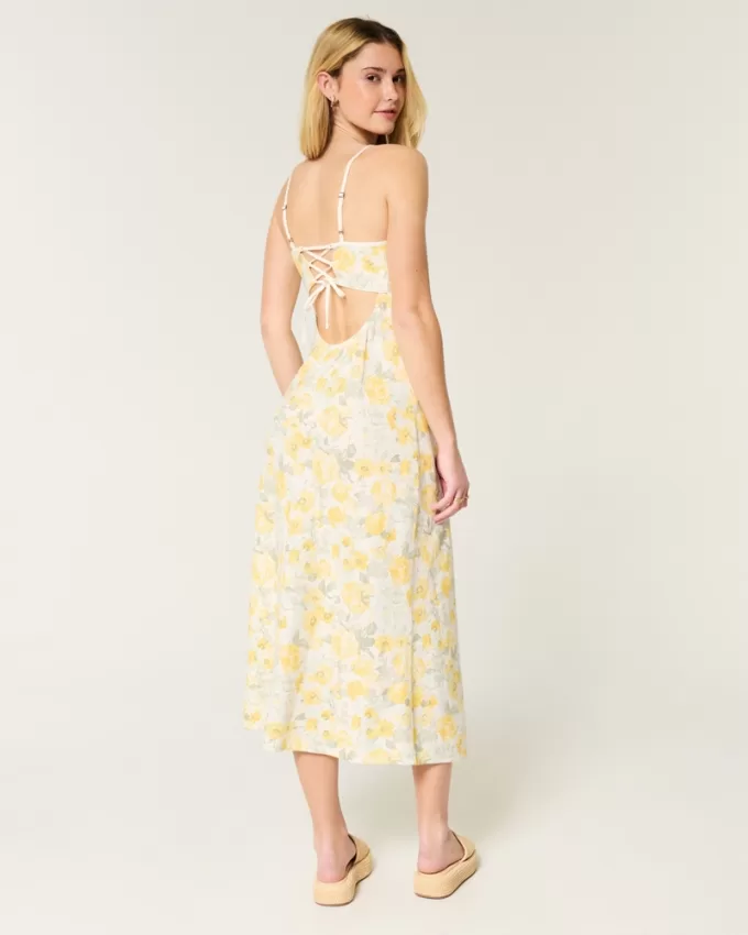 Linen-Blend Open Back Slip Midi Dress,Linen-Blend Open Back Slip Midi Dress Linen-Blend Open Back Slip Midi Dress,Linen-Blend Open Back Slip Midi Dress