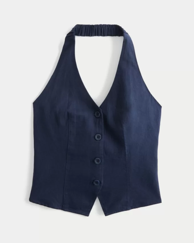 Linen-Blend Open-Back Vest,Linen-Blend Open-Back Vest Linen-Blend Open-Back Vest,Linen-Blend Open-Back Vest