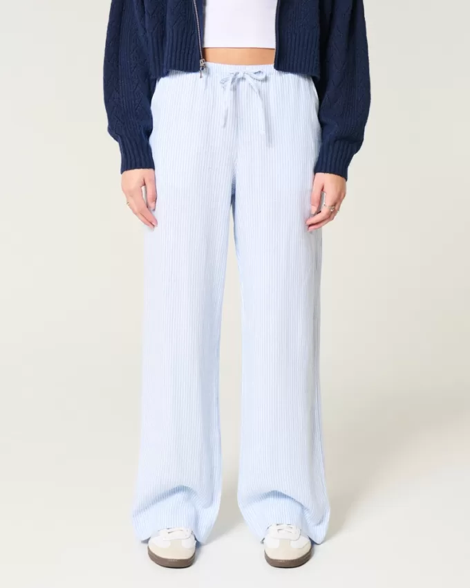 Linen-Blend Pull-On Baggy Pants,Linen-Blend Pull-On Baggy Pants