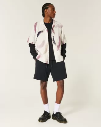 Linen-Blend Short-Sleeve Pattern Shirt,Linen-Blend Short-Sleeve Pattern Shirt