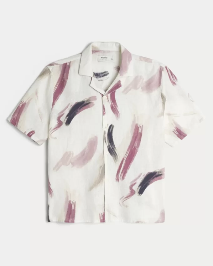 Linen-Blend Short-Sleeve Pattern Shirt,Linen-Blend Short-Sleeve Pattern Shirt Linen-Blend Short-Sleeve Pattern Shirt,Linen-Blend Short-Sleeve Pattern Shirt